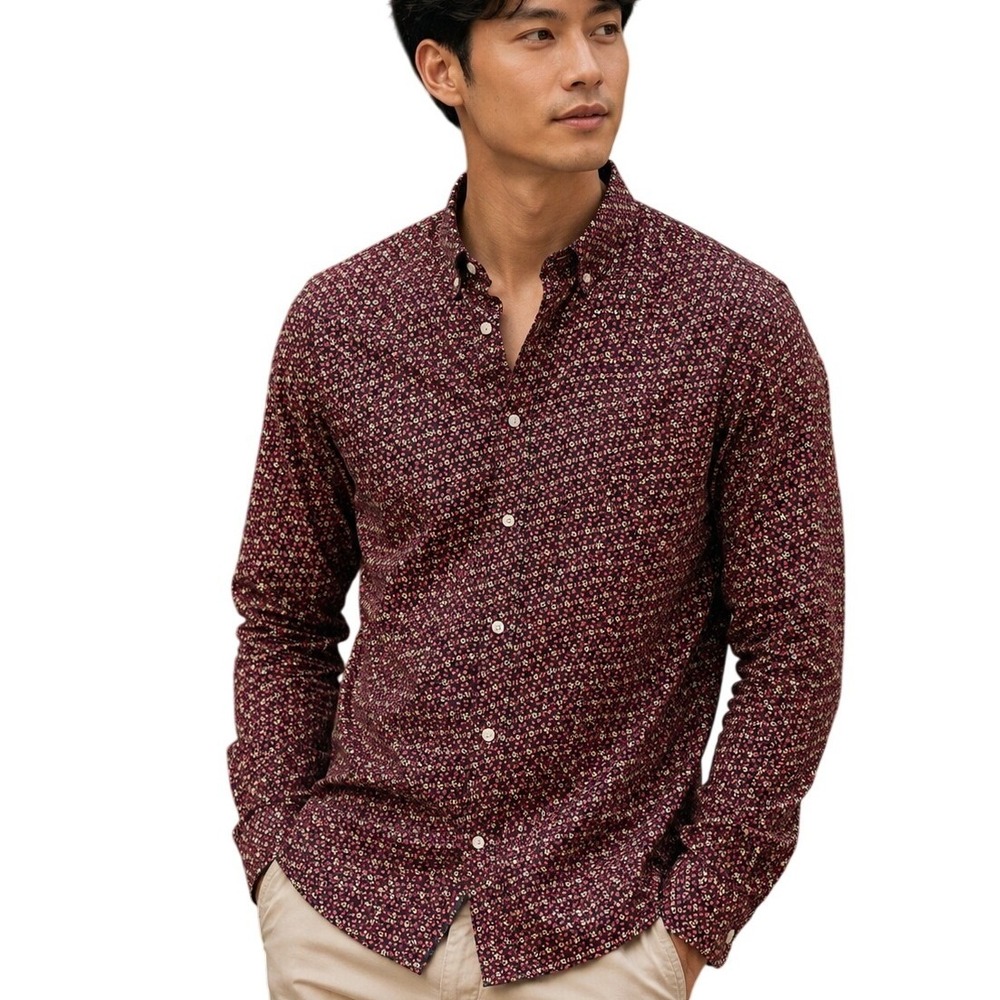 J.Crew Secret Wash Slim Stretch Organic Cotton Floral Shirt M